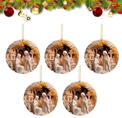 Weihnachtsanhänger der Heiligen Familie, Spiegel-Anhänger für Krippenszene | Anhänger Heilige Familie Figuren aus Acryl, 2D, 5 Stück, zum Aufhängen