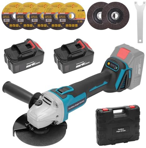 Yofuly Akku Winkelschleifer für Makita Akku 18V 21V, 2× 3.0Ah Akkus & Ladegerät, Akku Flex Trennschleifer 125mm, 9000U/min, 3 Stufige Drehzahlregelung, Inkl. 5* Trennscheibe, 2* Fächerscheibe