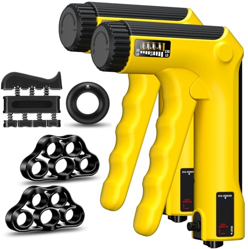 Hand Grip Strength Trainer Kit - Hand Gripper Strengthener 6 Pack with 2 Adjustable Resistance with 2 Finger Stretchers Finger Exerciser Forearm Workout Ring Exercise Equipment Yellow and Black