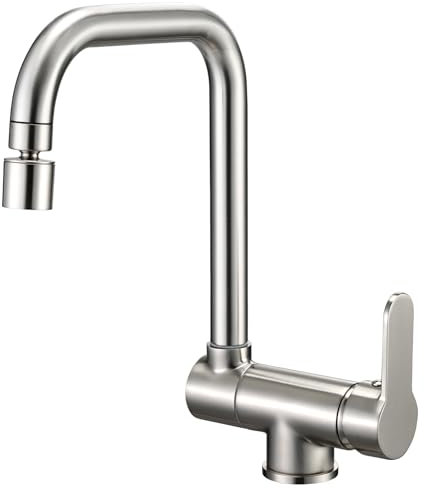 Tayqwiheva Vorfenster Küchenarmatur, klappbar Wasserhahn Küche Unterfenster, Spültischarmatur mit 2 Strahlarten, 360°Sschwenkbar Einhebelmischer Hochdruck Mischbatterie, Edelstahl