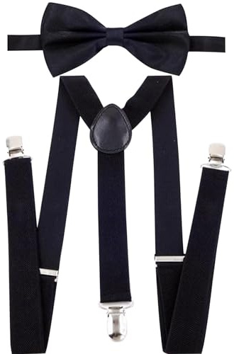Kids Braces Bowtie Sets, 2 Pcs Children Braces Bow Tie Set Y-Back Clip-on Suspenders Adjustable Elastic Suspenders with Bowtie sets Boys Brace/s and Bow Tie Set Kids Brace/s and Bo/w Ti/e Se/t