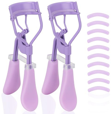 ODELY Eyelash Curler with Pads, Lash Curler 2 Pcs with 10 Extra Silicone Replacement Pads, Comfortable Grip for Effortless Curling – Eyelashes for The Perfect Eye Contour (Hyacinth Purple)