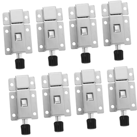 NUOBESTY 8pcs Stainless Steel Door Bolt Latch Set Spring-Loaded Sliding Lock Button Operated Heavy Duty Gate Safety Lock for Garden Doors and Cabinets