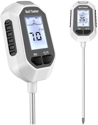 YAMRON ph messgerät Erde, 4-in-1 Digital Plant bodenmessgerät with PH Value/Temperatur/Feuchtigkeit/Licht für Gartenarbeit, Farm, Rasen, Landwirtschaft und Outdoor-Pflanzen