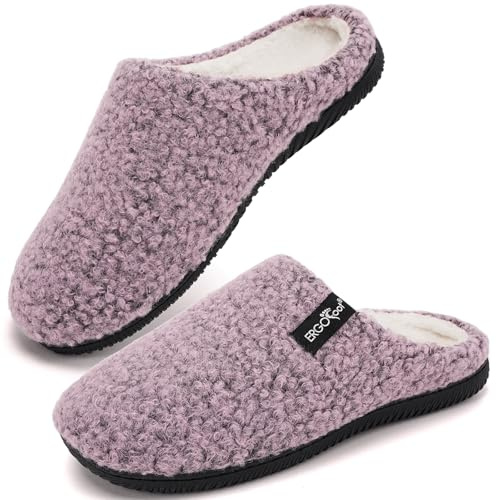 ERGOfoot Arch Support Orthopedic Slippers for Plantar Fasciitis, Sherpa Fleece Clog Style -Machine Washable Non-Slip Indoor Outdoor House Slippers for Women& Men/Pink Purple Marl W8