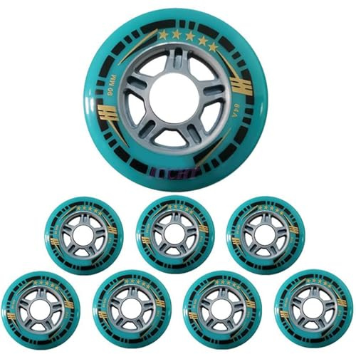 JCCHT 8 Stück 84A Hochelastische, verschleißfeste Inline-Skate-Räder, 84 mm, 90 mm, Ersatz-Speed-Skate-Räder für den Außen- und Innenbereich,90mm,no Bearing