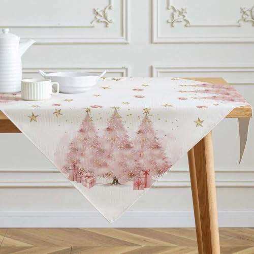Kiatuniya Centrotavola Natalizio Alberi, Rosa Centro Tavola da Tavolo Cucina Natalizio Elegante Tovaglia Lavabile Addobbi Natalizi per La casa Natale Decorazioni per Vacanze, Feste, 85 x 85 cm