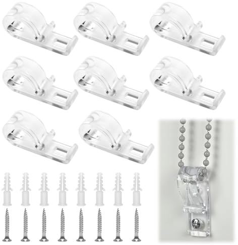 Aihoom 8pcs Transparent Positioning Hooks, Child Safety Roller Blind Clips with Screws and Plastic Pillars, Roman Blind P Clip for Blinds, Plastic Roller Blind Chain Cord Hooks