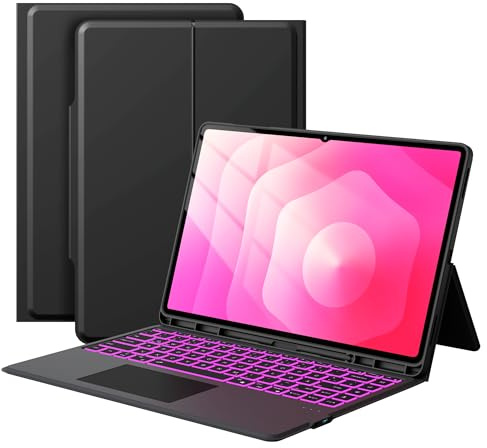 Für Samsung Galaxy Tab S11 Ultra/S10 Ultra/S9 Ultra/S8 Ultra 14.6 Zoll Hülle mit Tastatur - 7 Farbige Beleuchtete Folio Tablet Cover mit Touchpad -Deutsches QWERTZ Layout Tastatur mit Stifthalter