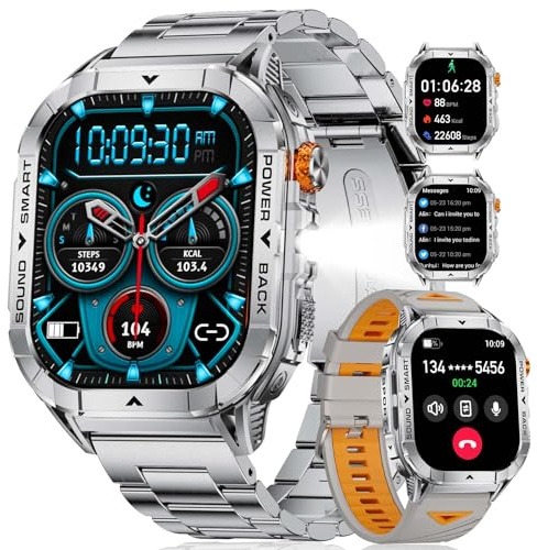 SUNKTA Orologio intelligente militare da uomo con torcia, display HD da 2,13 pollici, orologio fitness tracker, contapassi, oltre 100 modalità sport/sonno, smartwatch impermeabile fino a 5 ATM