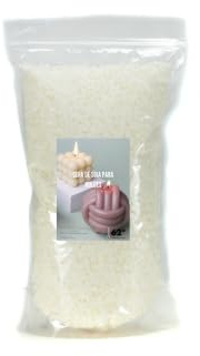 Cera de soja 100% Natural Premium para moldes, figuras, wax melts en bolsa de 1Kg. Perlas de alto punto de fusión y desmolde fácil, sin olor para DIY. Compatible con colorantes y fragancias.