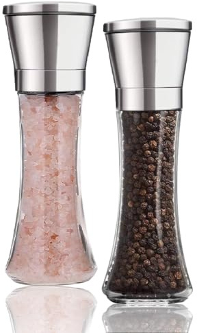 Molinillo de Especias, 2 Piezas, Cierre de Acero Inoxidable y Molino con Grosor Ajustable Pimentero o Especiero, Diseño Robusto y Materiales Duraderos, para Sal, Pimienta y más
