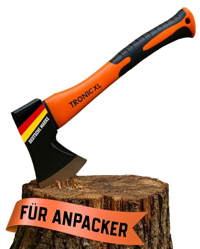 TronicXL Beil 600 g – vibrationsfattigt handtag av glasfiber – kompakt form – gummerad greppände – för exakt bearbetning av trä/handyxa med skärskydd/klyvningyxa/camping