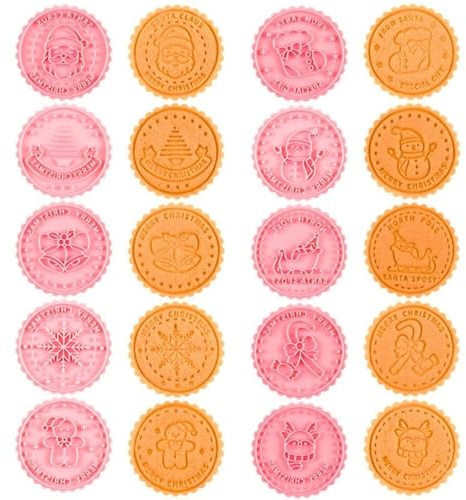 Cortadores de galletas con sello Navidad, 10 piezas redondas