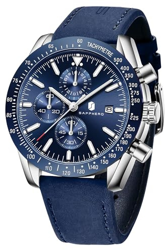 BENYAR Relojes Hombre Analógico Cronografo Impermeable Luminoso Fecha Reloj Pulsera Hombre Negocios Casual Relojes Elegante Regalo para Hombre,Azul Plata Azul