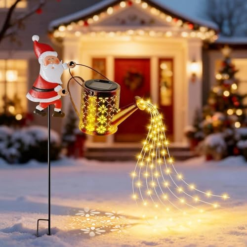 Solar Weihnachtsbeleuchtung Außen, Christmas Santa Solar Gießkanne Mit Lichterkette Außen, IP65 Wasserdicht Christmas Lights Outdoor Gartendeko, Solarleuchten Weihnachtsdeko Für Garten Hofweg (C)