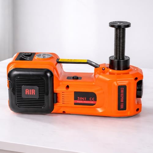GROWNEER 5 Ton Electric Car Jack Kit, 12V Electric Hydraulic Car Jack，All-in-One Floor Jack with Hydraulic Jack and Impact Wrench, with air pump, safety hammer, and LED light for sedans, SUVs