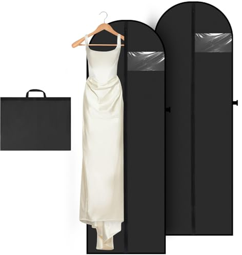 Gyxova 2 sacchetti per vestiti, 180 x 60 cm, traspiranti, con manici, per abiti da viaggio, pieghevoli, per abiti da sposa, abiti da sera, costumi da danza, colore nero