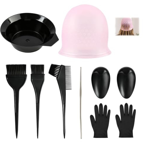 Gorro de silicona con agujeros para teñir mechones, tapa reutilizable con ganchos, 3 pinceles para colorear el cabello, blanquear, técnica de mechones, profesional para el hogar y el salón
