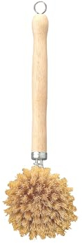 HIC Kitchen Natural Bristle Veggie and Dish Scrub Brush, Non-Scratch Natural Tampico Bristles with Wooden Handle