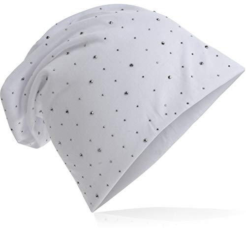 Miobo Jersey Slouch Beanie Long Mütze mit edler Strass Stern Nieten Applikation Unisex Unifarbe Herren Damen Trend