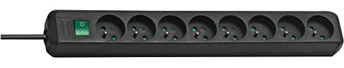 Brennenstuhl Eco-Line grenuttag 8 uttag med bas/strömbrytare, svart, 1159301018