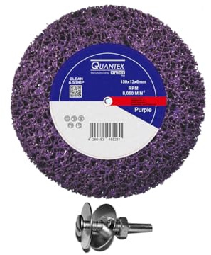 Reinigungsscheibe CSD Ø 150mm Purple mit Einspannschaft/Spanndorn Schaft für Bohrmaschinenfutter oder flexible Welle. Grobreinigungsscheibe CBS Clean Strip Disc Premium Nylongewebescheibe