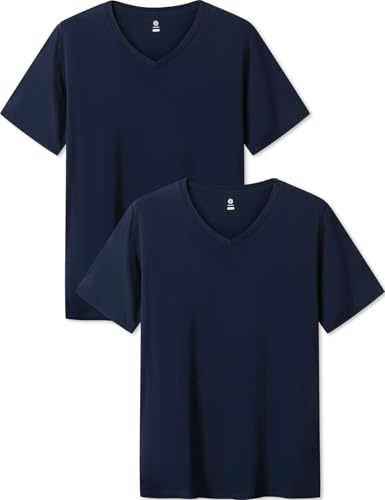 LAPASA 2 Pack Men's Undershirts Premium Stretch Modal Underwear Shirts Super Soft Short Sleeve Undershirts Stretch Slim Fit M08 Navy Blue (v-Neck) M