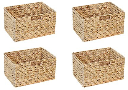 4er-Set Billy Regal Korb / 36 x 25 x 20 cm/Aus Wasserhyazinthe Natur/Faltkorb Flechtkorb Regalbox Storage Box Aufbewahrungskorb Schrankkorb klappbar faltbar und sehr stabil