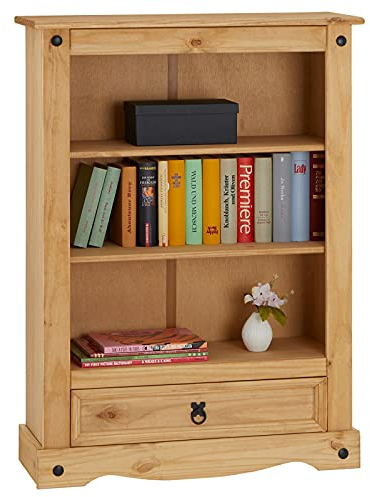 CARO-Möbel Regal Salsa Bücherschrank Bücherregal Mexiko-Stil, Kiefer massiv gebeizt, gewachst, 1 Schublade