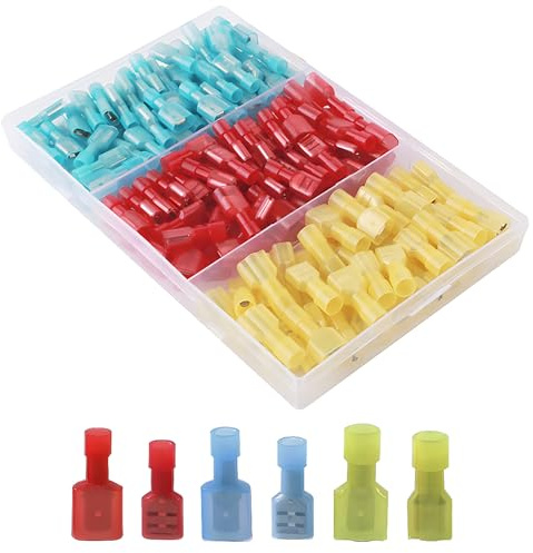 CESFONJER160 Pcs kfz flachstecker | kabel steckverbinder | Männlich/Weiblich Nylon Drahtklemmen Stecker | Vollisoliertes Schnellverbinder Kit (30 Paar Rot, 30 Paar Blau, 20 Paar Gelb)