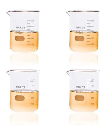 ULAB Scientific Glass Beaker Set, Vol. 500ml, 3.3 Borosilicate Griffin Low Form with Printed Graduation, Pack of 4, UBG1016