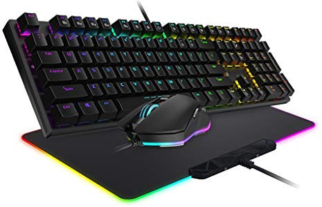 ARCH Tastiera Gaming Wired E Mouse & Mouse Pad Kit, RGB Retroilluminato Tastiere da Gioco Tastiera Multimediale Tastiera Meccanica RGB Nero Albero Cardanico Tavolino del Computer Portatile
