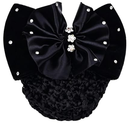 VASANA Haarspange für Damen, Mädchen, professionelle Schleife, Dekor, Haarnetz, Strass, Haarspange, elastische Haarabdeckung, Dutt, Haarnetz, Haar-Zubehör für Krankenschwestern, Bank, Arbeiter, Luft,