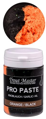 Spro Trout Master Pro Paste Pâte de truite flottante active aux UV pour un succès maximal de pêche, Appât de pêche à la truite pour grande truite, Trout Bait (orange et noir/garlic)