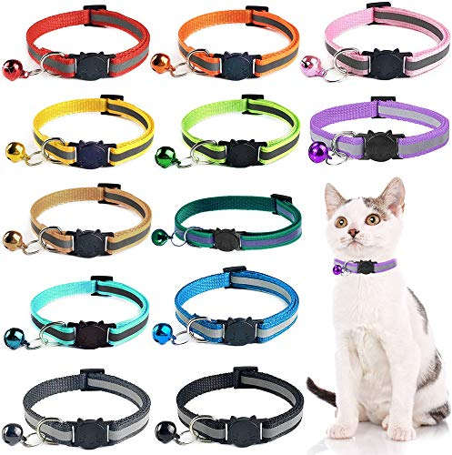 Katzenhalsband Reflektierendes，12 Stück Verstellbar katzenhalsbänder Katzenhalsbänder mit Glocke und sicherheitsverschluss，für die meisten Hauskatzen