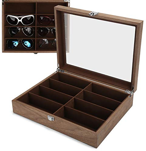 Betued 8 Gitter Sonnenbrillen Aufbewahrungsbox, Holz Sonnenbrillen Vitrine Reise Schmuck Organizer,