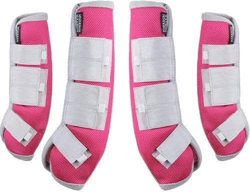 Harrison Howard Horse Fly Boots Leg Guards Fly Boots Protection Set of 4 Magenta Large Full Size