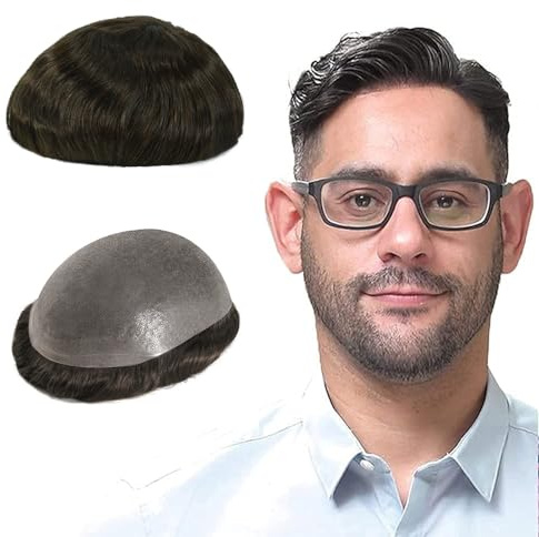 Lordhair Echthaar Toupet für Männer, 0,08 mm Dünnes Haut Haarteil Basisgröße 8 x 10 Zoll Leichtes Mittlerer Dichte Haarersatz system