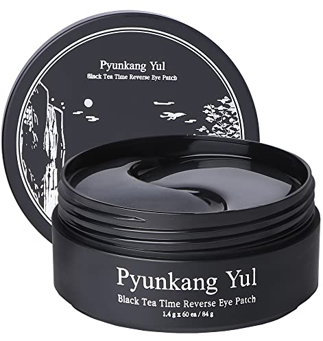Pyunkang Yul Black Tea Time Reverse Eye Patch - Reduces Puffy Eyes, Fine Lines, Under Eye Bags, Face Moisturizer, Revitalizer| Korean Eye Skin Care Gel Pads with Low-Molecular Collagen, 1.4g X 60ea