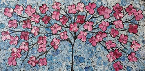 DORON ARTE QUADRO MODERNO ASTRATTO DIPINTO A MANO TELAIO GALLERY BORDI DIPINTI - ALBERO DELLA VITA - 1 metro x50x4 cm -RIF236