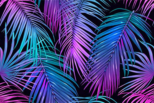 Muralo Selbstklebende Vlies Fototapete Neon Blätter Natur Tapete Pflanzen Flora Dschungel Exotik Wohnzimmer Schlafzimmer Wandbilder XXL Wand Br.368xHö.254