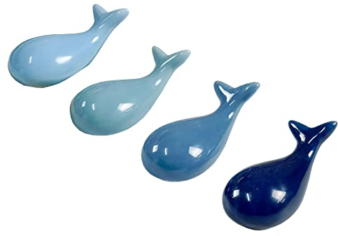JIHUOO 4 Pcs Blue Whale Ceramic Chopstick Holder Rest Rack Porcelain Animal Spoon Fork Knife Rack Holder Utensil Cutlery Stands Table Decors