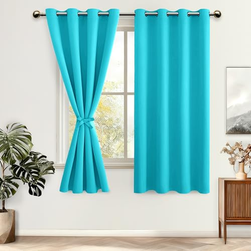 DWCN Vorhang Blickdicht Verdunkelungsvorhang mit Ösen Thermogardine | Türkis,175x140cm(HxB), Gardinen mit Ösen 2 Stücke Thermovorhang für Wohnzimmer Abdunkelnde Vorhänge Schlafzimmer