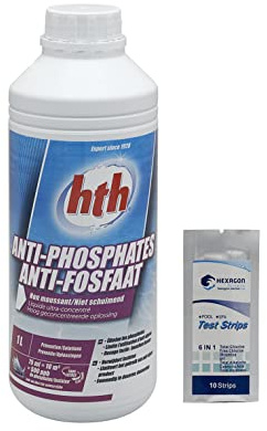 HTH Anti-PHOSPHATES Liquide - 1L | Elimine des Phosphates - Ultra Concentré + 10 Tests HPS OFFERTS 6 en 1