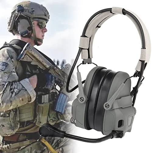 ATSUKO Casque Militaire, Casques Tactiques, Type De Casque Casque De Ramassage à Réduction De Bruit Tactique avec Microphone, pour Le Tir De Chasse Airsoft,Grey