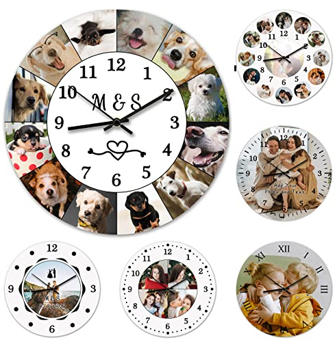 Personalized Photo Clock, Custom Round Photo Wall Clock, Custom Photo and Text Personalized Wall Clock - Battery Operated Silent Non Ticking Clock Decor for Kitchen, Living Room, Bathroom, Office
