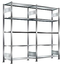 Oswald Transportgeräte Steckregal, verzinkt, Breite 2 m, Höhe 2 m, Tiefe 0,8 m, 5 Böden, Fachlast 150 kg, beidseitig