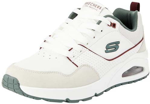 Skechers Herren UNO Retro One Sneaker, White Duraleather Suede Green Mesh Burg, 42 EU