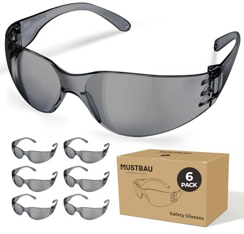Mustbau 6 Pezzi Occhiali Protettivi da Lavoro EN166, Protezione Antiappannamento UV380 per Veloci, Laboratorio, Carpenteria, Cantiere, Campagne, Nero